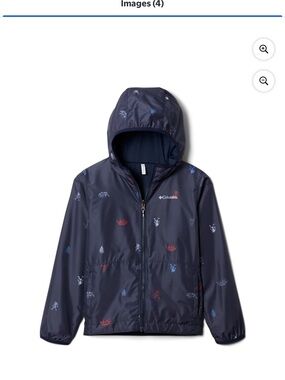 Columbia Navy Hooded reversiblKids' Jacket with Red and Light Blue Nature Prints